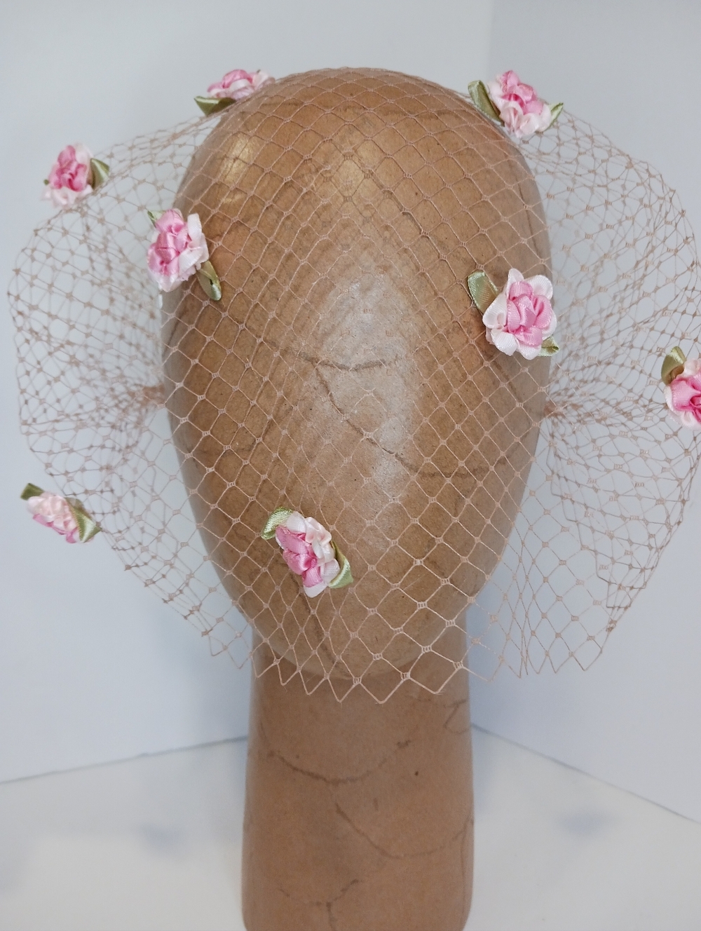 Pink Floral Birdcage Veil Hair Accessory